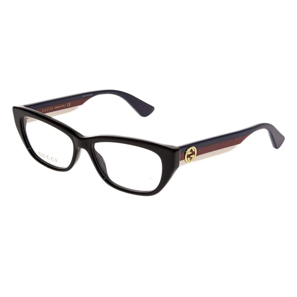 Authentic Gucci Black Blue Red Cream Stripe Logo Optical Frames